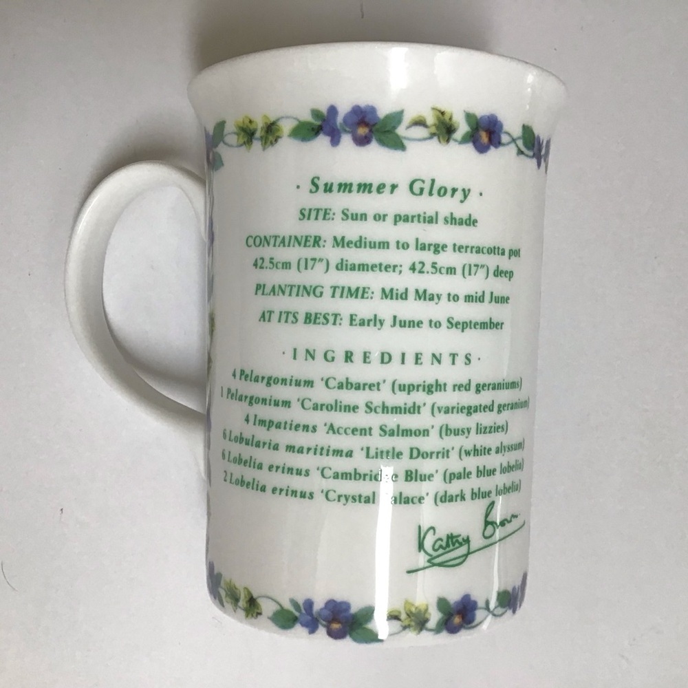 Queen's Fine Bone China Tea Cup Geranium Recipe Gardening Coffee Mug Kathy Brown - Picture 11 of 16